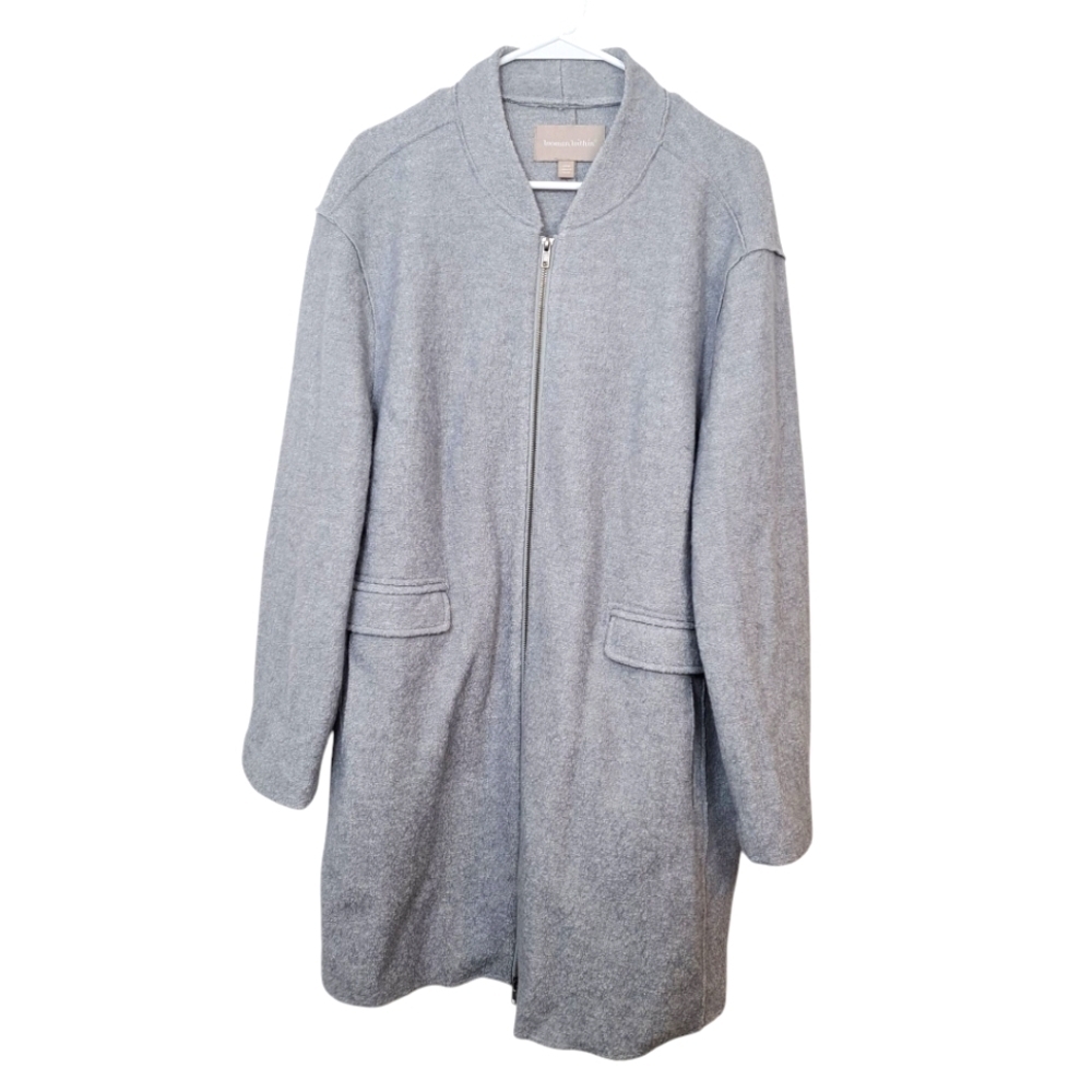 Woman Within Grey Wool Blend Zip Up Dressy Long Minimalist Jacket Size 20W